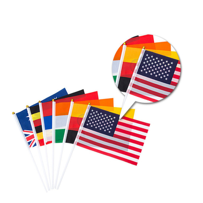 Personalized Hand Held Flags Melambaikan Bendera Kecil Dengan Tiang Plastik