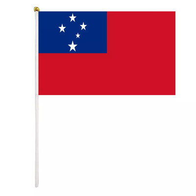 Rajutan Poliester Bendera Negara Samoa Tiang Putih Personalized Hand Held Flags