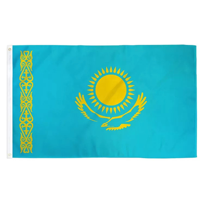 100% Polyester Bendera Negara Kazakhstan 3X5ft Kustom Digital Printing / Sablon
