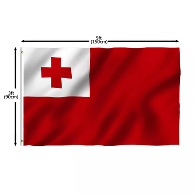 100% Poliester Tonga Bendera Nasional Pencetakan Satu / Dua Sisi 3x5Ft