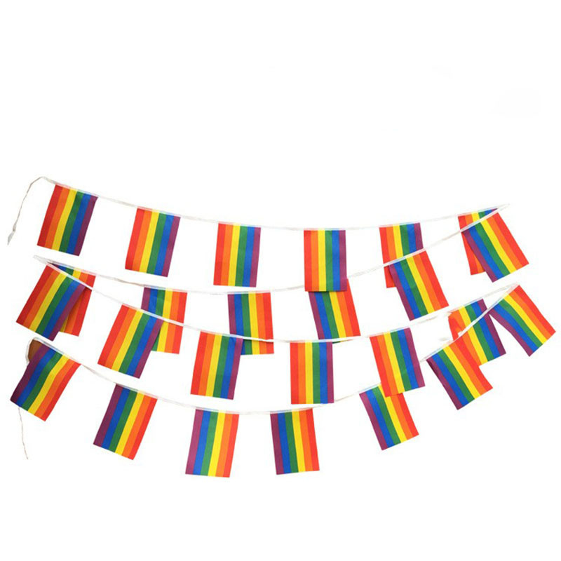 Bendera LGBT Dekoratif Poliester Pelangi Kebanggaan Bunting Gaya Terbang