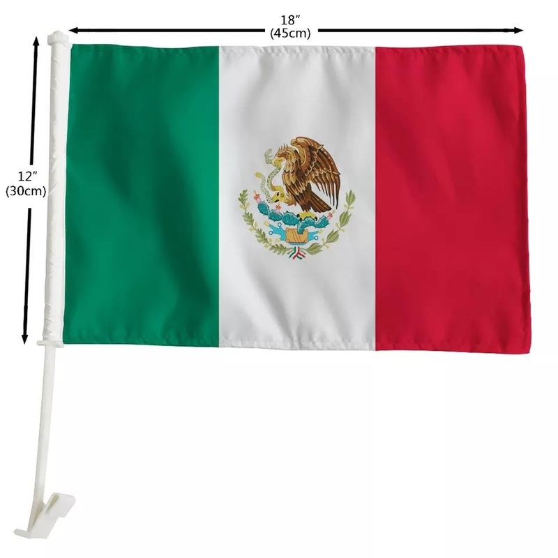 Layar Bendera Mobil Kustom Dicetak Bendera Mobil Meksiko Dengan Tiang Plastik